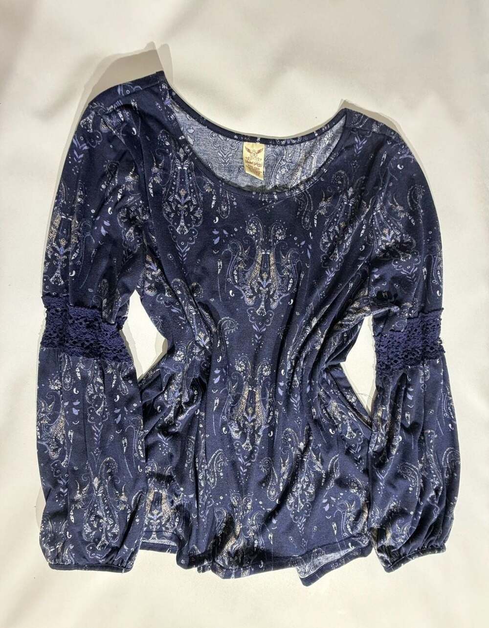 Faded Glory Blue Paisley Long Sleeve Top Womens XXL 20